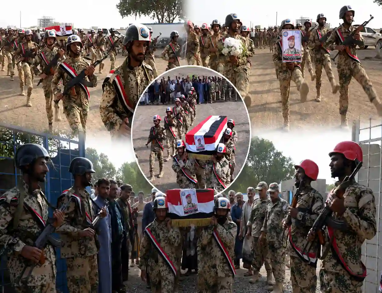 صور | المقاومة الوطنية تودّع الشهيد عبدالله محمد غالب عبدالرزاق بمراسم تشييع رسمية وشعبية في المخا